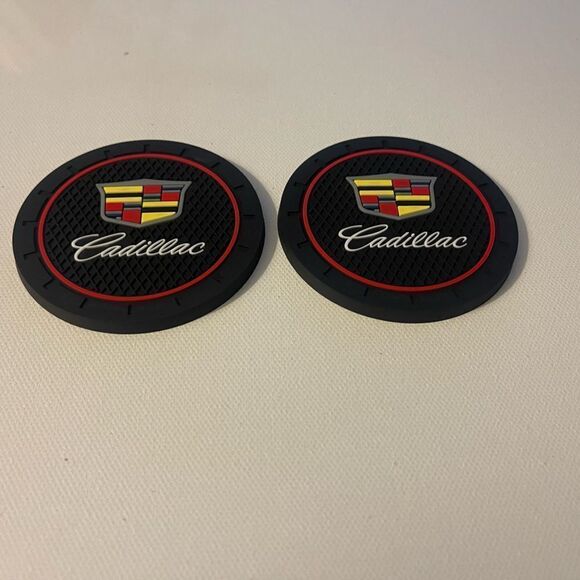 Cadillac Car Cup Coasters in Black with logo set of 2 NWT - Picture 3 of 4